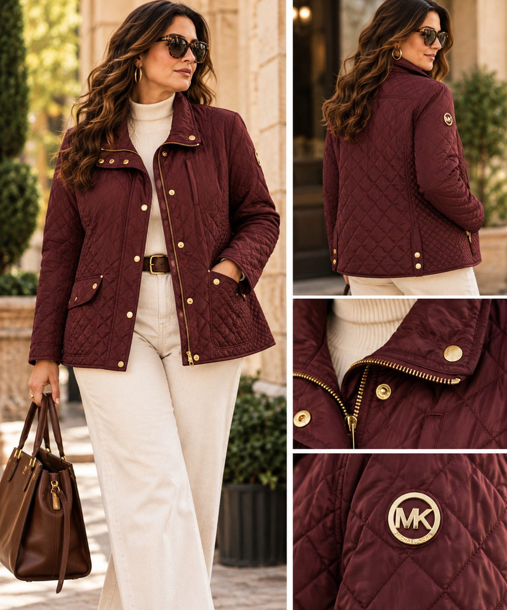 MICHAEL Michael Kors 2X Burgundy Oxblood Quilted Jacket Gold Hardware Plus Size
